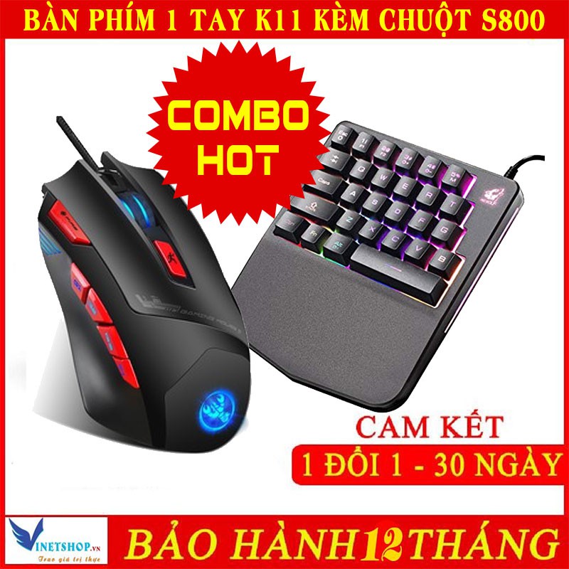 COMBO Bàn Phím Bán Cơ 1 Tay K11 Chơi PUBG Kèm Chuột Chơi Game MACRO S800