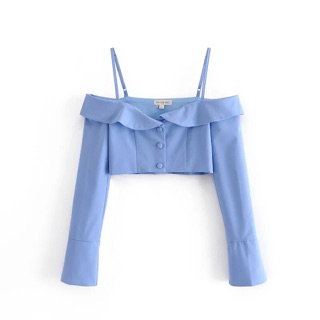 SET BLUE PASTEL BLAZER+CORSET+SHORT