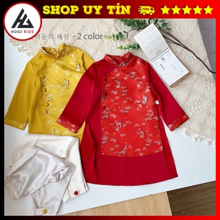 Set áo dài Nam HOGI, Họa tiết chuẩn truyền thống,lụa gân mềm mại phối gấm cao cấp - Hogi clothing