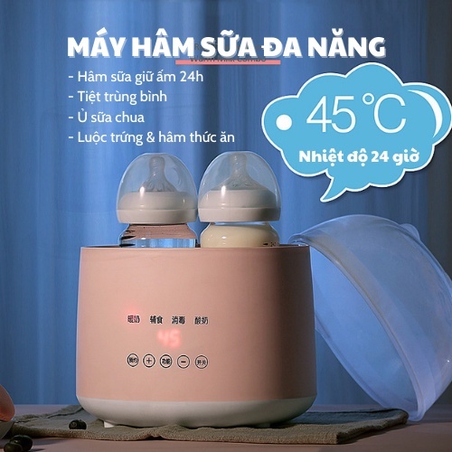 Máy hâm sữa tiệt trùng 2 bình siêu tốc đa chức năng, hấp được thức ăn, ủ sữa chua, hấp trứng - Bé Xinh Shopp