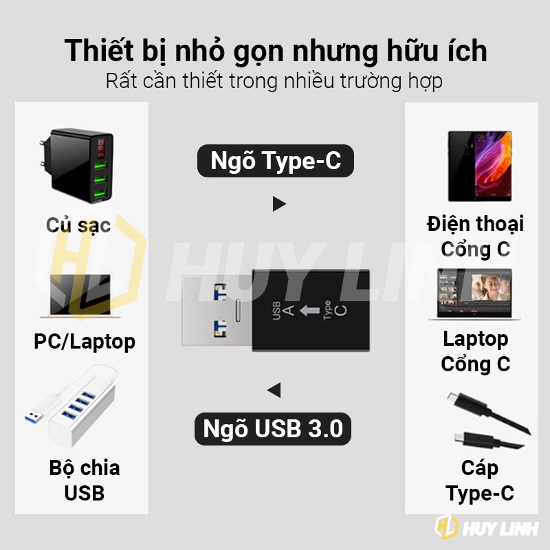 Jack chuyển USB 3.0 sang Type C nhận DAC nghe nhạc cho Máy tính, Laptop, Sạc dự phòng HL1461