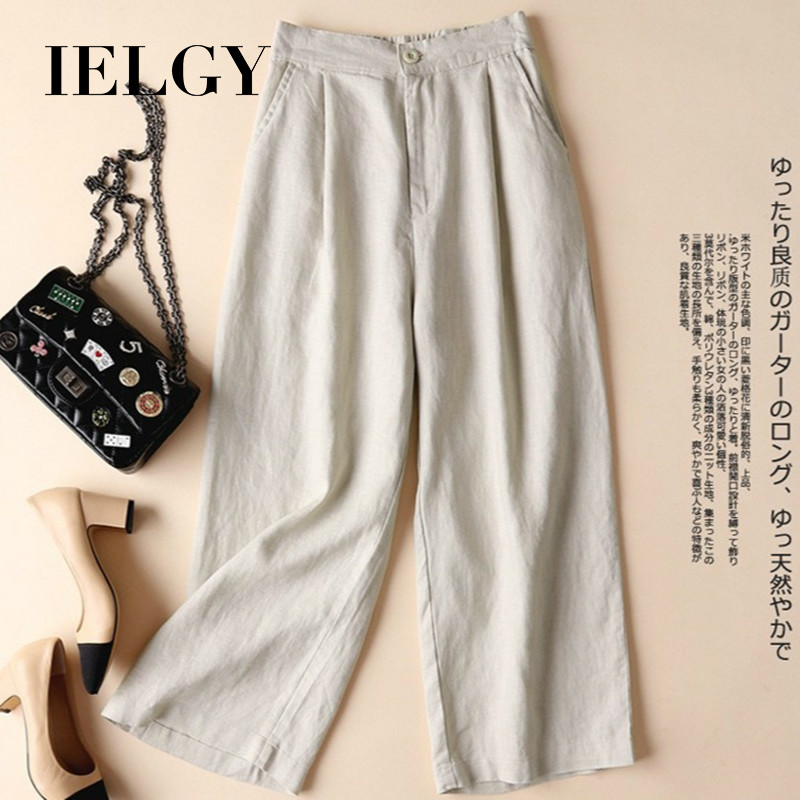 IELGY   Quần Vải Lanh Cotton Mỏng Ống Rộng Đa Năng