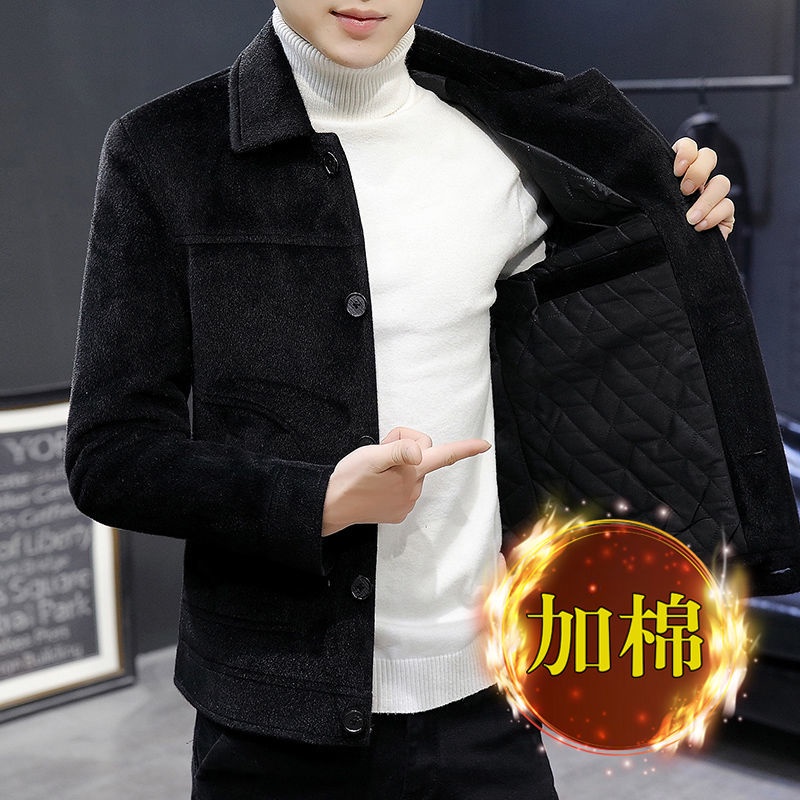 # Áo Khoác Nam# Áo Khoác Len Thời Trang Cho Nam# Áo Khoác Len Lông Chồn Dáng Ngắn Phong Cách Thời Trang Hàn Quốc# Áo Khoác Cotton Dày Dặn Thời Trang Thu Đông Mới Cho Nam Giới