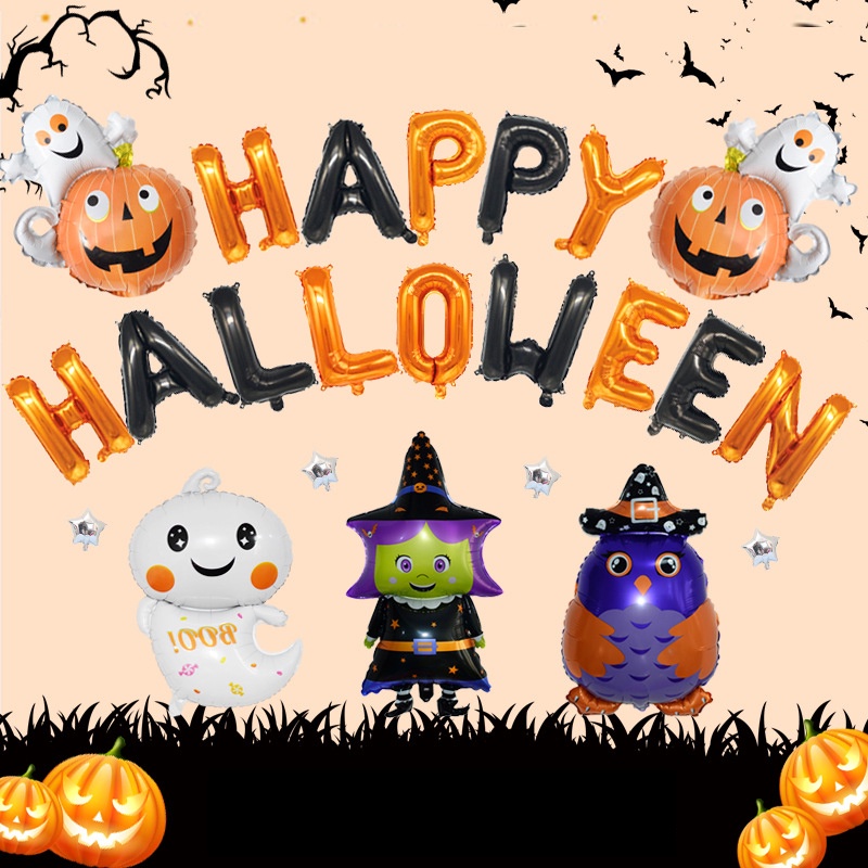 Bong bóng lá nhôm hình bộ xương hoạt hình trang trí Halloween