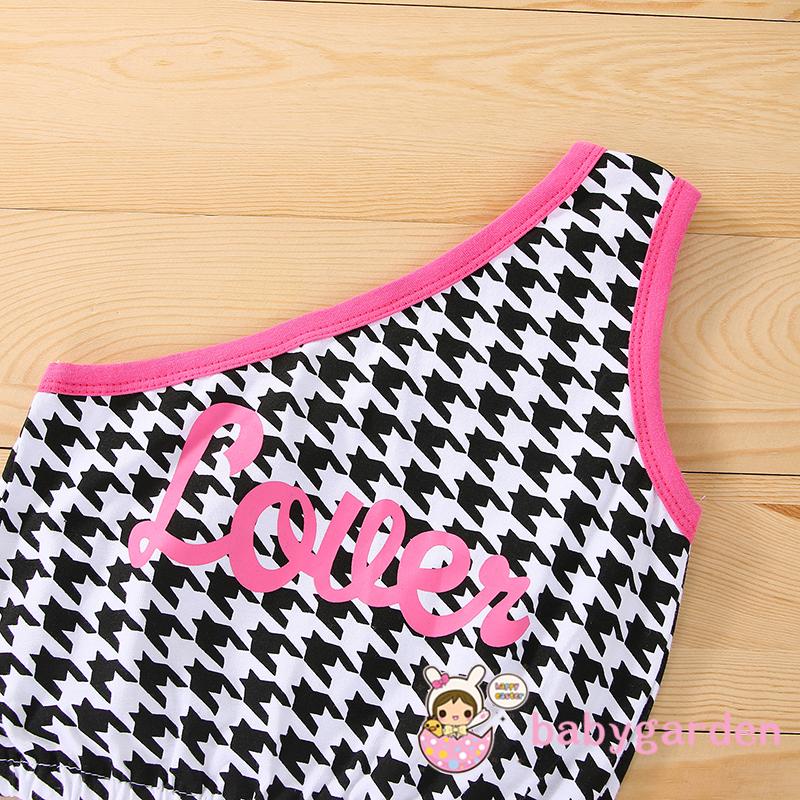 Bộ Áo Dây In Chữ + Quần Short Thắt Nơ Đáng Yêu Cho Bé Gái 6 Tháng Tuổi-4 Tuổi