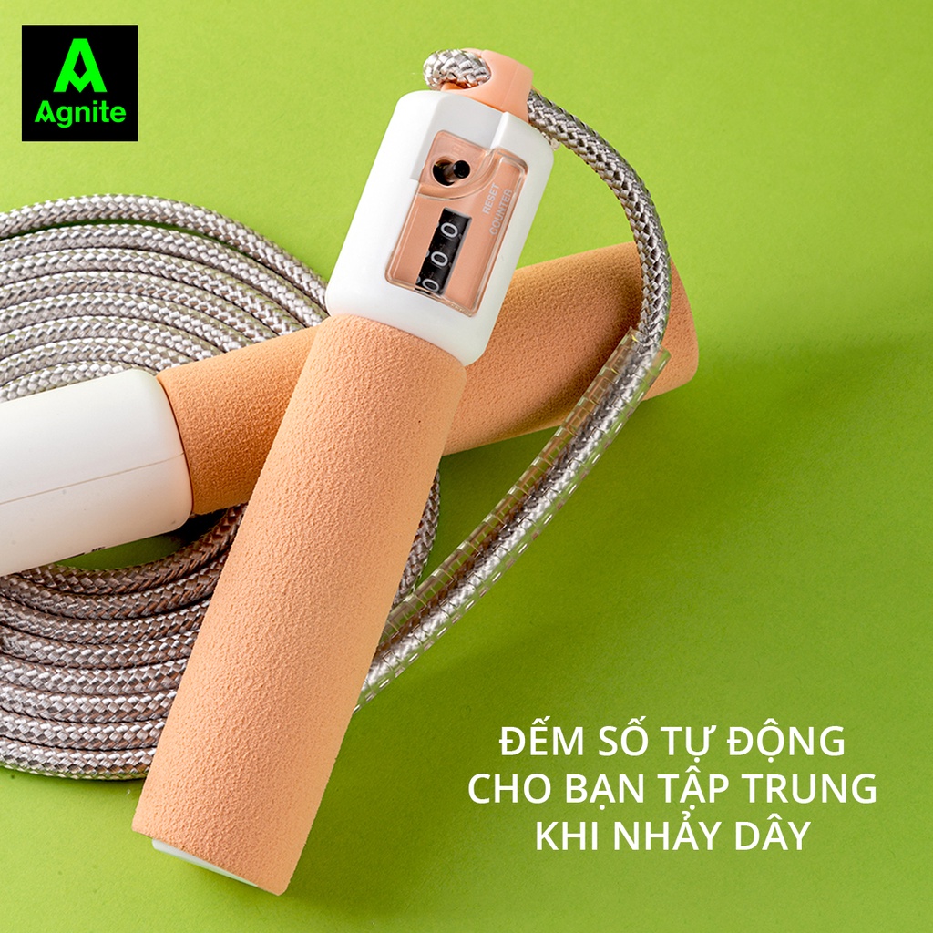 Dây nhảy thể dục lõi bông - đếm vòng tự động Agnite cao cấp, Tiêu chuẩn quốc tế - Tăng thể lực hỗ trợ giảm cân- F4111