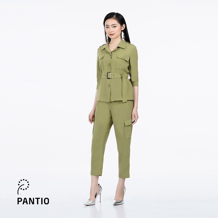 Áo sơ mi kiểu chất liệu thô thiết kế bo eo dáng suông BAK52299- PANTIO