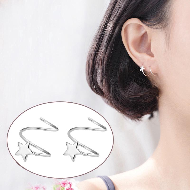 Khuyên tai bạc kiểu xoắn ốc mặt hình ngôi sao cho nữ
