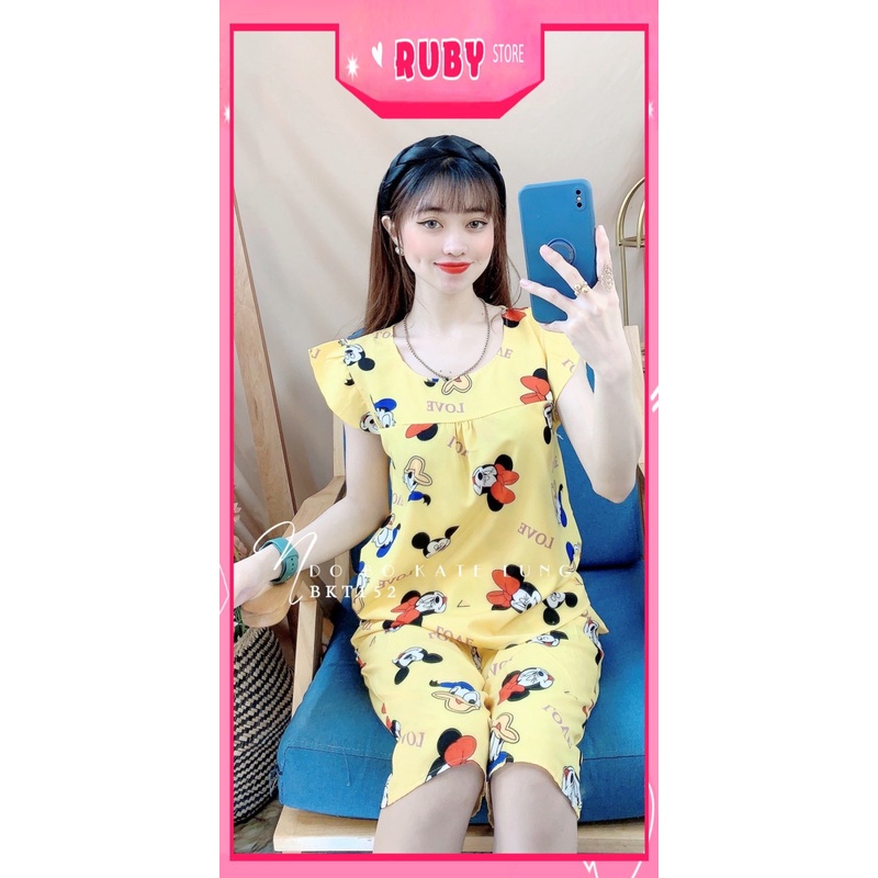 Đồ bộ nữ mặc nhà chất kate mềm mát in hình chuột hoạt hình dễ thương BKT152