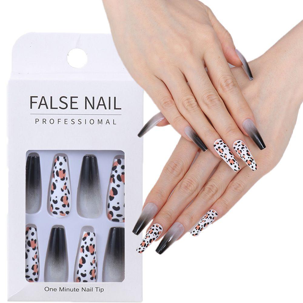 Bộ 24 Móng Tay Giả Trang Trí Họa Tiết Da Báo Thời Trang