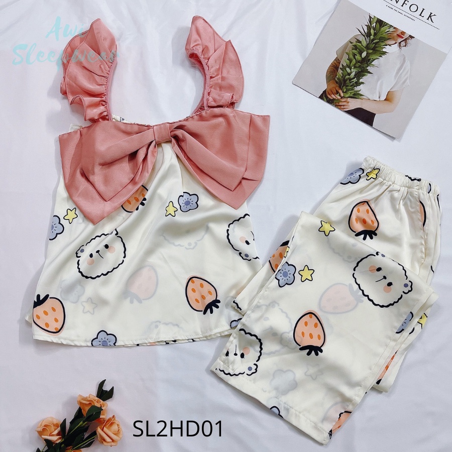 Bộ Mặc Nhà Hai Dây Quần Dài Chất Latin Mát Mịn Sam Luxury - Awi Sleepwear