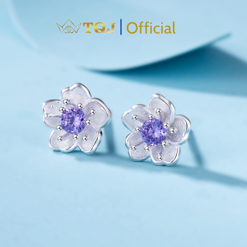 Khuyên Tai Bạc TQJ- KE138 Chất Liệu Bạc 925 Thiết Kế Hình Hoa Anh Đào Xinh