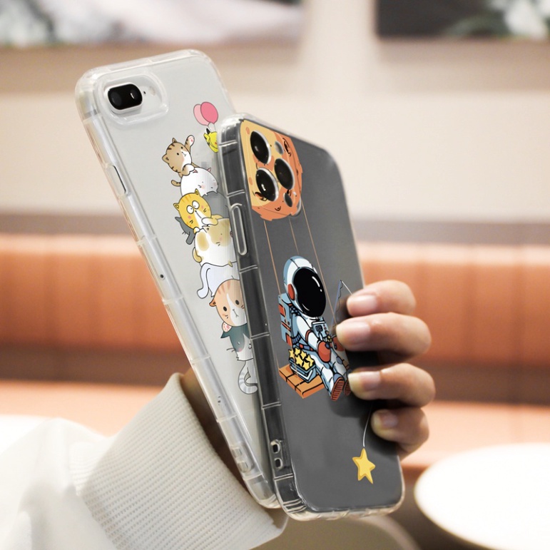 Ốp lưng iphone 6, 6s plus, 7 8 Plus, X, XS, XR, XSMAX, 11, 12, 13 PROMAX TRONG SUỐT PHI HÀNH GIA VÀ MÈO PKVN