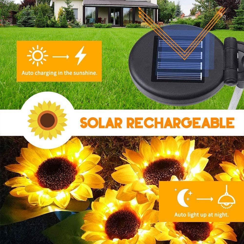 Đèn LED Năng Lượng Mặt Trời Chống Thấm Nước Hình Hoa Hướng Dương Trang Trí Sân Vườn