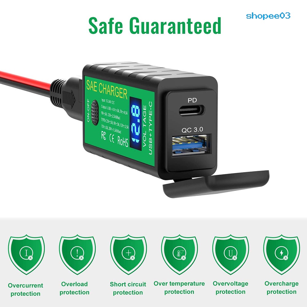 Củ sạc nhanh M.2 3.1A/4.8A SAE sang USB Type-C cho xe máy