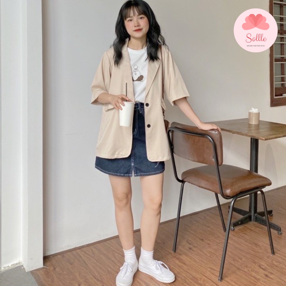 Áo khoác blazer ngắn tay 1 lớp áo vest cộc tay mùa hè form rộng chất mát nhiều màu Hàn Quốc Sollle