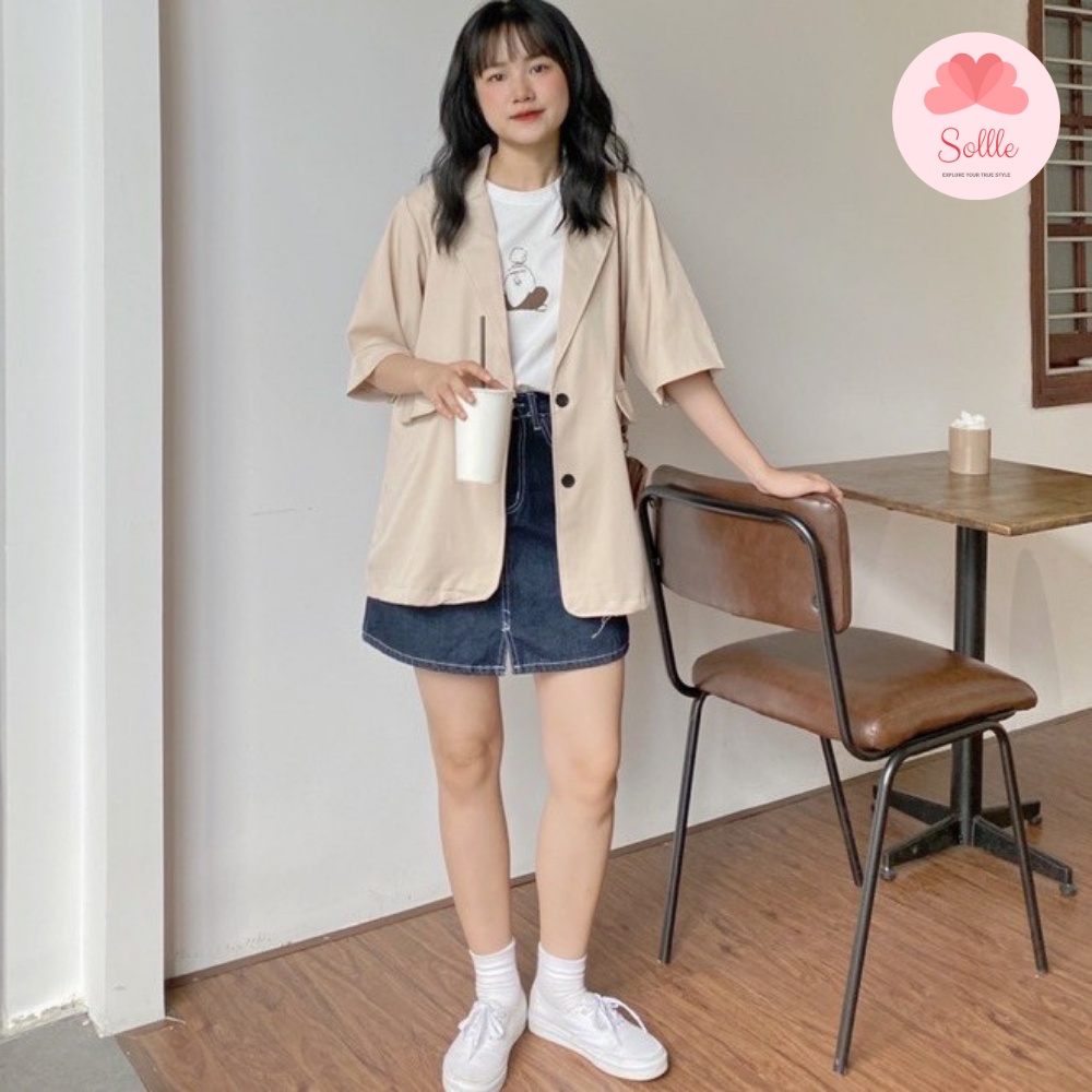 Áo khoác blazer ngắn tay 1 lớp áo vest cộc tay mùa hè form rộng chất mát nhiều màu Hàn Quốc Sollle | BigBuy360 - bigbuy360.vn