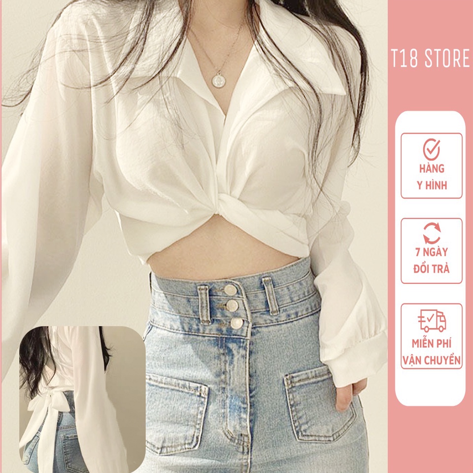 Áo Sơ Mi Lụa Crotop , Áo Sơ Mi Dáng Ngắn Cách Điệu ( Có cỡ big size) SM28