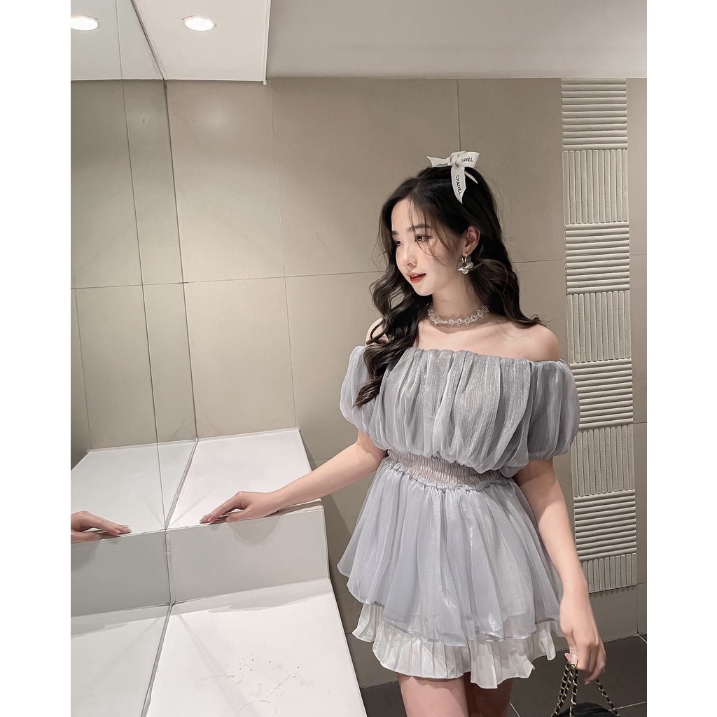 Áo voan trễ vai tay bồng A37 2 lớp, áo kiểu nữ bánh bèo ngắn tay- Hàng chất đẹp form dáng chuẩn.