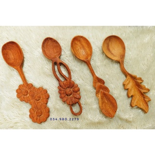 Combo 4 thìa muỗng gỗ hình hoa lá decor, thìa gỗ trang trí tường phong cách