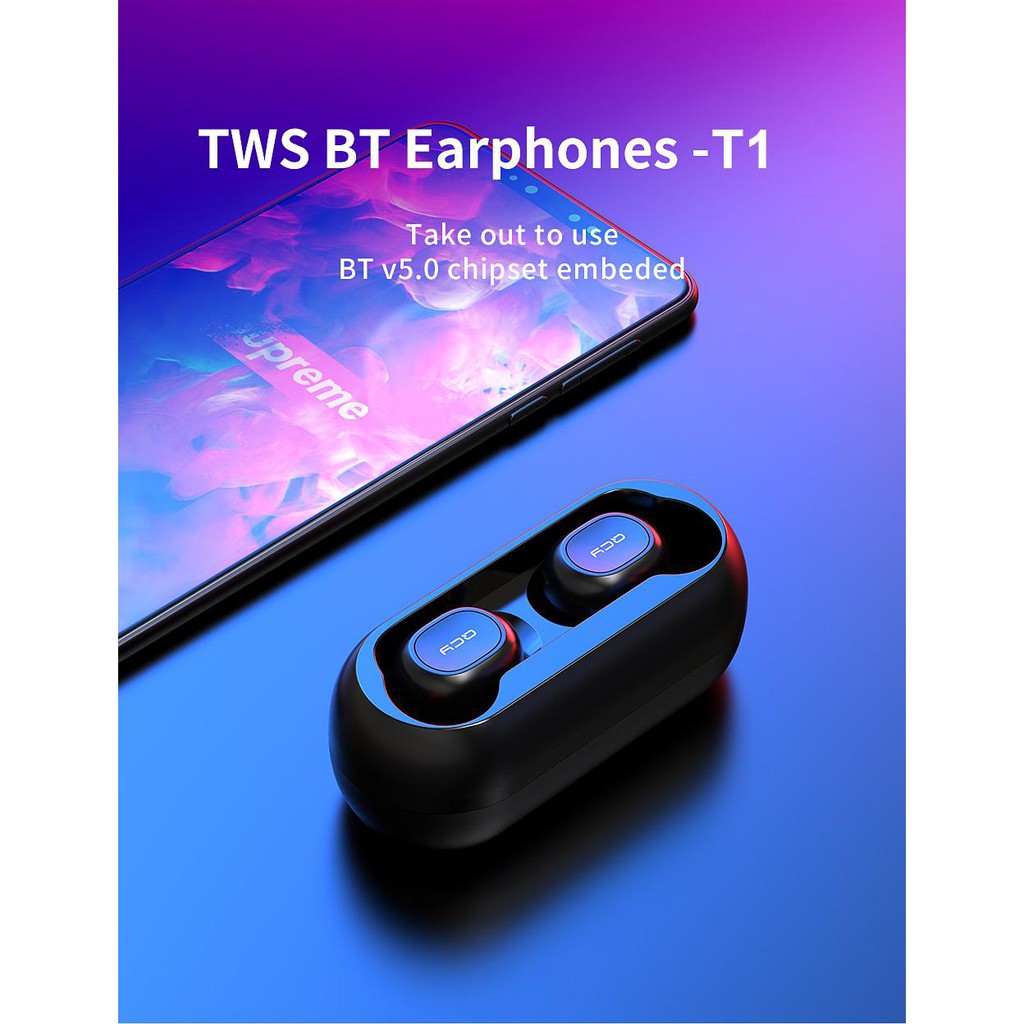 Tai nghe QCY T1 T1C TWS Bluetooth 5.0 gốc Âm thanh nổi 3D không dây âm nhạc tai nghe thể thao có tai nghe kép