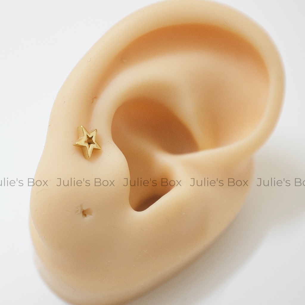 [1 Chiếc] Khuyên Tai Titan Unisex Ngôi Sao Rỗng Màu Vàng Đuôi Bi Không Gỉ Sét Không Ngứa Bông Tai Julies Box 66