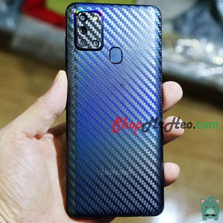 Bộ 3 Skin Dán Mặt Sau Lưng Vân 3D Samsung Galaxy A20s - A21s - Carbon, Hình Hộp, Nhám