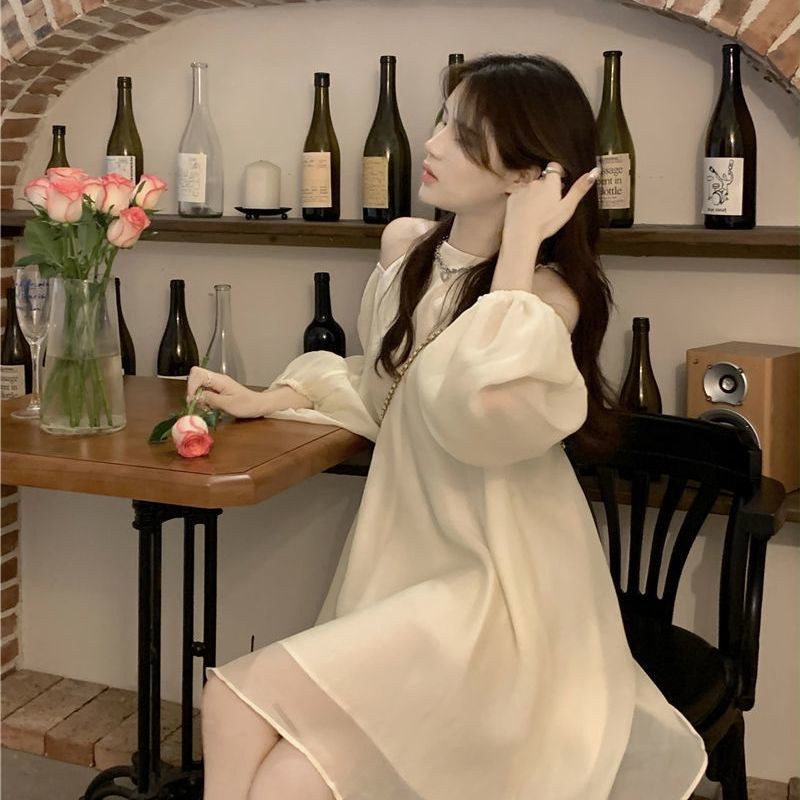 Đầm COZOK trễ vai tay phồng dáng rộng thiết kế trang nhã cho nữ