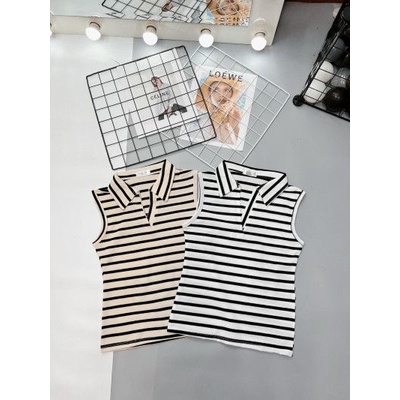 Áo pull kẻ dáng ôm sát nách cổ bẻ