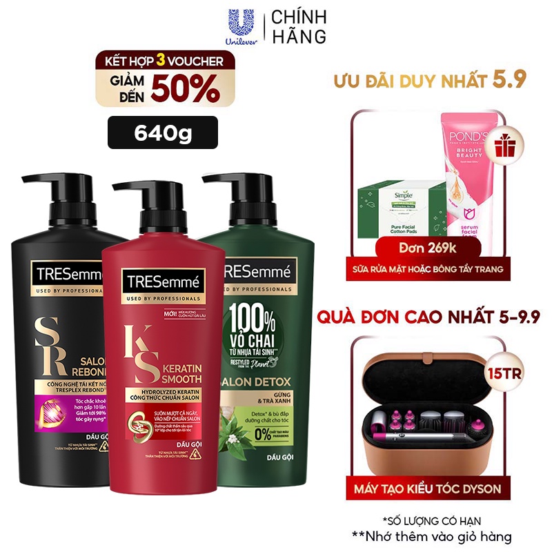 Dầu gội TRESemmé Chuyên nghiệp chuẩn Salon cho tóc chắc sạch, khỏe, mềm mượt 640g