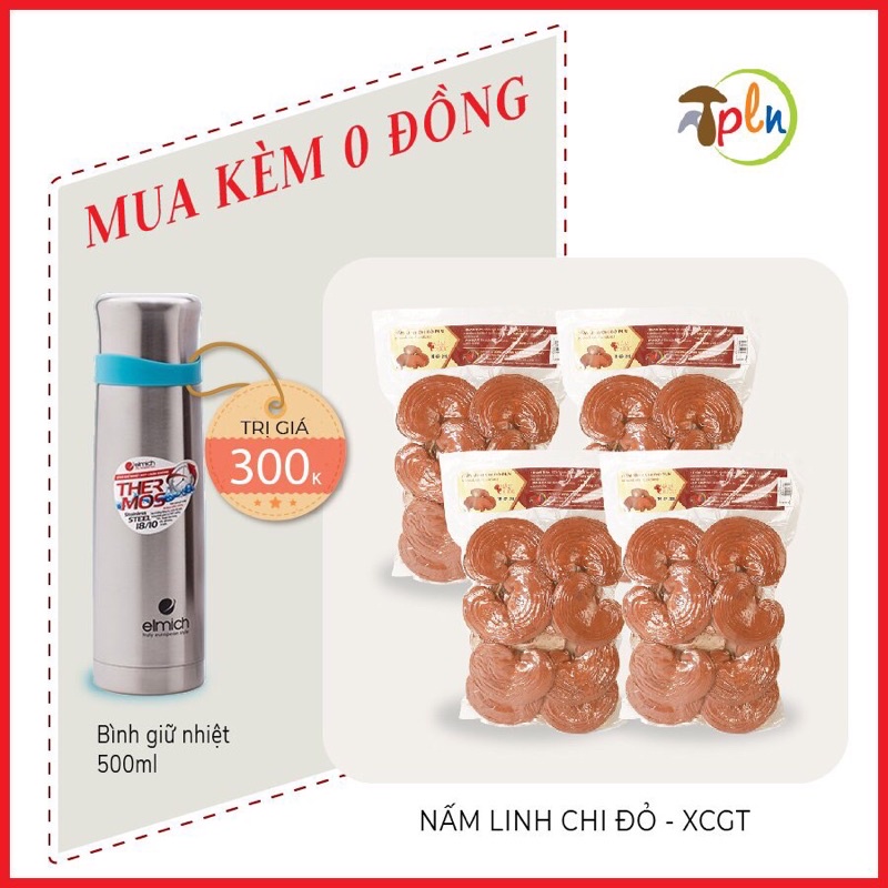 TẶNG BÌNH GIỮ NHIỆT - Combo 4 Túi Nấm Linh Chi Nguyên Tai - PLN - Nấm Linh Chi Giống Việt Nam Vị Đắng Vừa Mỗi Túi 250g