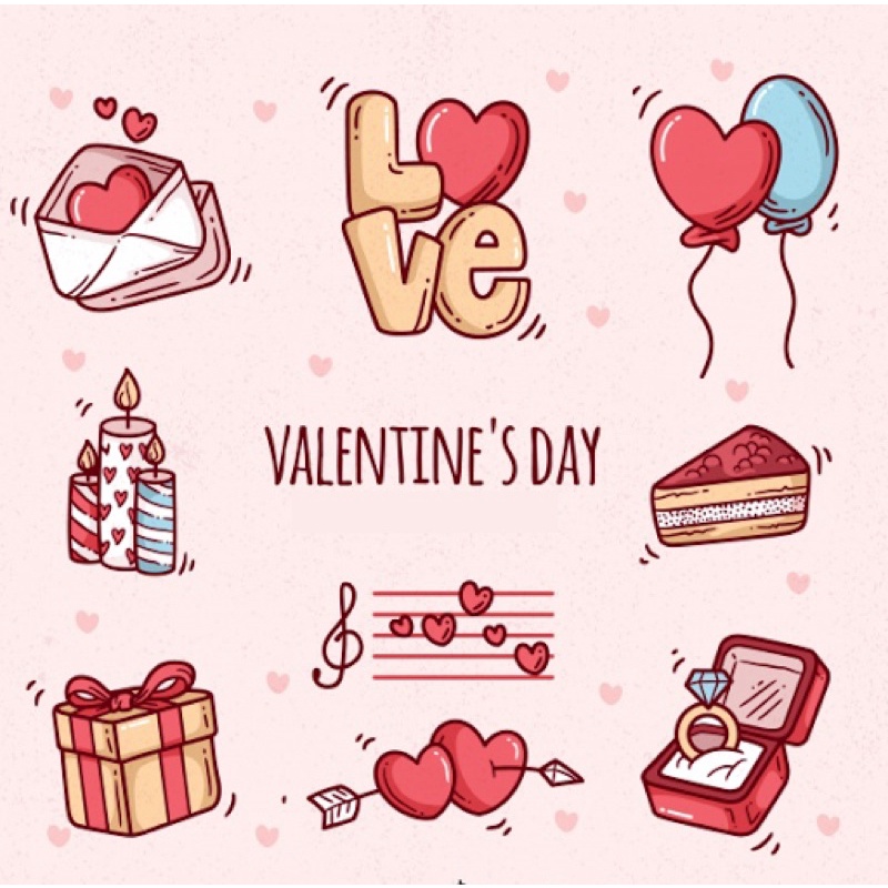Sticker Valentine 30-60 cái ép lụa decal dán/ hình dán Valentine