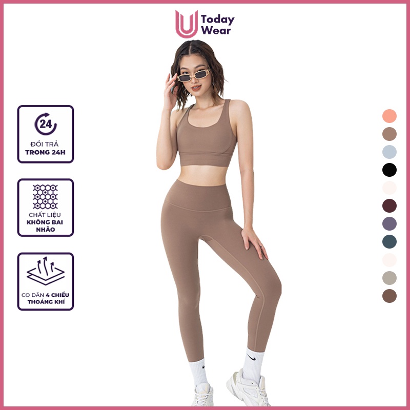 Quần tập gym yoga thể thao nữ legging Essential lưng cao màu trơn Today U Wear