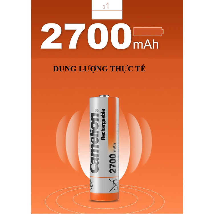 Combo 4 viên pin sạc Camelion AA 2700mAh - Pin dung lượng cao chuyên dùng cho Micro KTV, cửa ra vào, đồng hồ