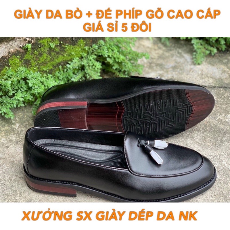 Giày lười da bò-GIÁ SỈ 5 ĐÔI Nappa cao cấp, Đế phíp gỗ đỏ ép cao su chống ồn tại Xưởng NK