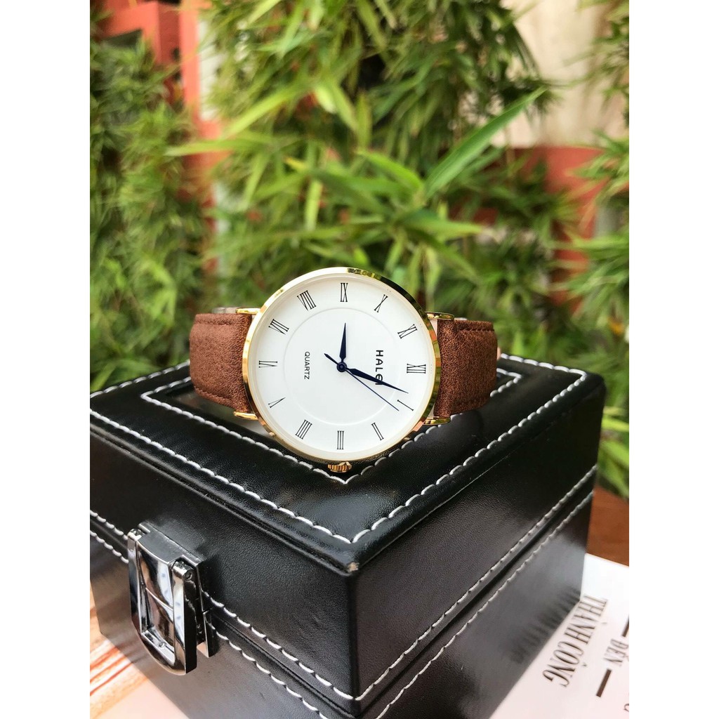 Đồng Hồ Nam Halei Dây Da Nâu Mặt Trắng Kim Xanh Chống Nước Tuyệt Đối | BigBuy360 - bigbuy360.vn
