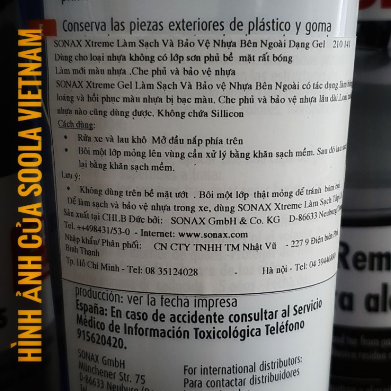 Khôi phục nhựa nhám làm mới Sonax Plastic restorer gel exterior 250ml 210141