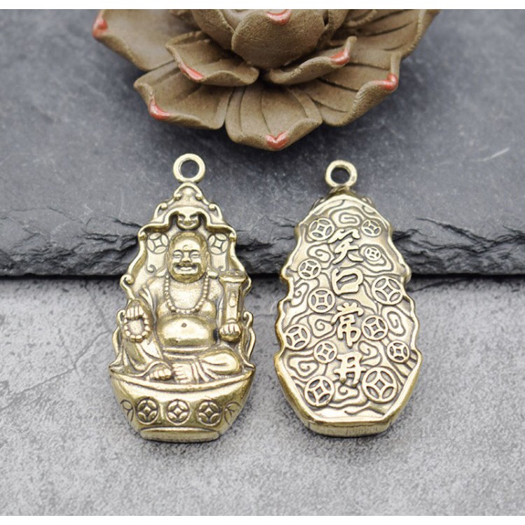 Móc khóa hình tượng Phật Di lặc bằng đồng, vật phẩm phong thủy, decor