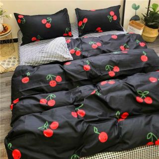 Bộ Chăn Ga Gối Cherry Đen Cotton Poly