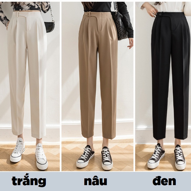 Quần công sở nữ, quần tây nữ lưng cao cạp lệch chun sau vải tuyết mưa