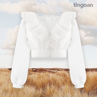 Áo croptop tay dài trắng phối ren cổ tingoan HEART 2 HEART TOP/WH