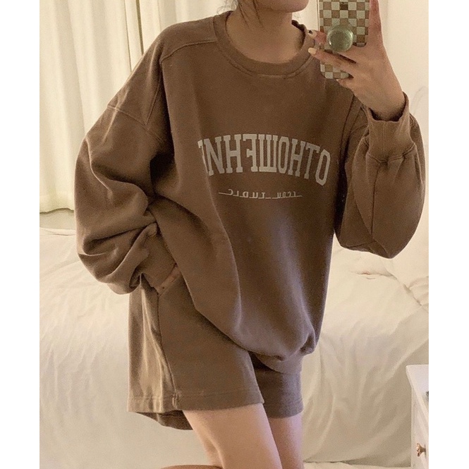 Set Short Nỉ Ohto 🌸 Bộ đồ thu đông quần shorts áo sweater form rộng dài tay cá tính Ulzzang 🌸