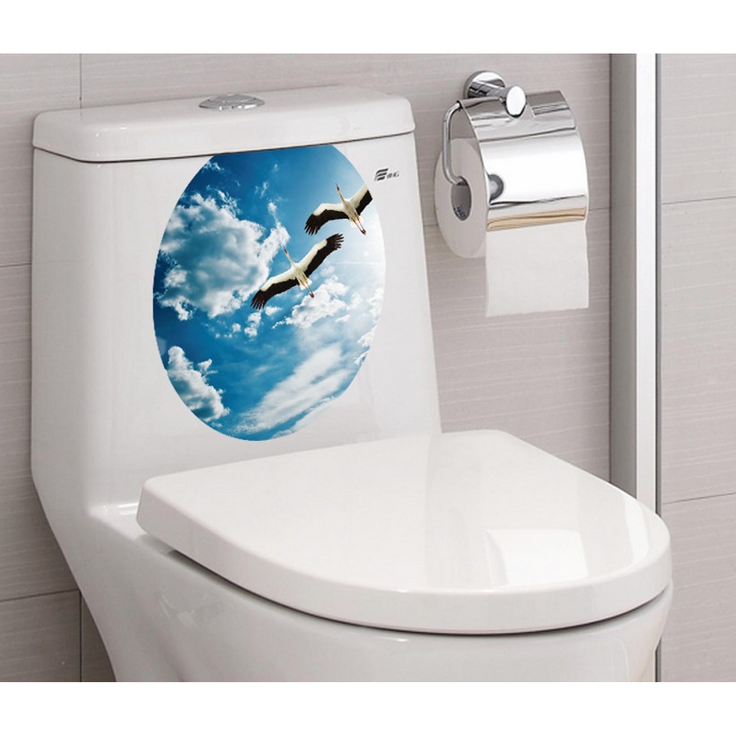 Decal dán nắp tolet mây xanh có sẵn keo BINBIN BC04 (Kích thước:37x32cm)