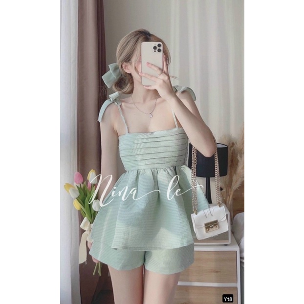 (Free ship) Mẫu HOT Sét Xốp Áo Váy Hai Dây Phối Quần Ngắn Cùng Màu Siêu Hời Cho các Chị em UP VLTN Shop