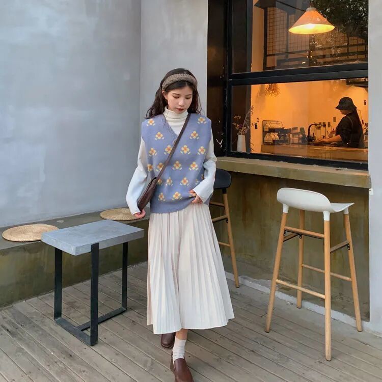 Áo len không tay cổ chữ v dáng rộng thời trang phong cách Hàn Quốc