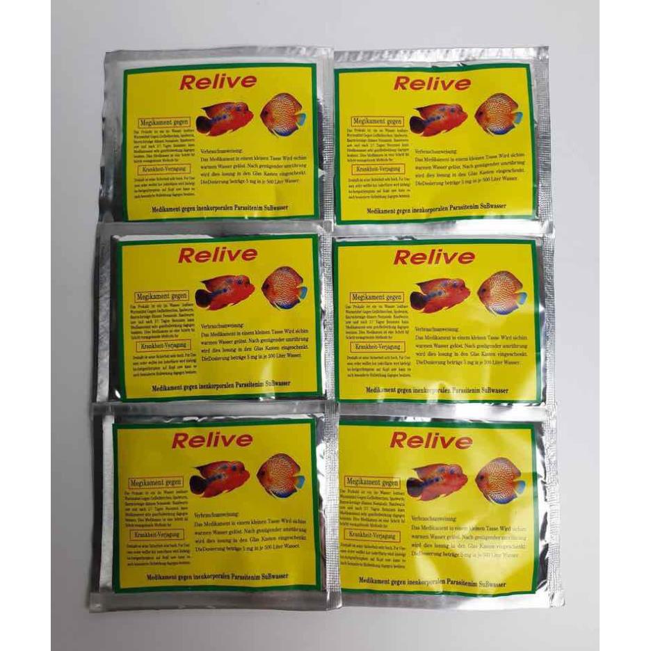 Bột Relive Xử Lý Khi Cá Bị Sình Bụng Phân Trắng -Trị Nấm Trắng Ghẻ - Ký Sinh Cá La hán - Hàng Công Ty
