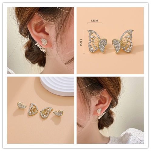 Khuyên Tai Hình Bướm Hai Chiều Đính Đá Zircon Dễ Thương Phong Cách Hàn Quốc