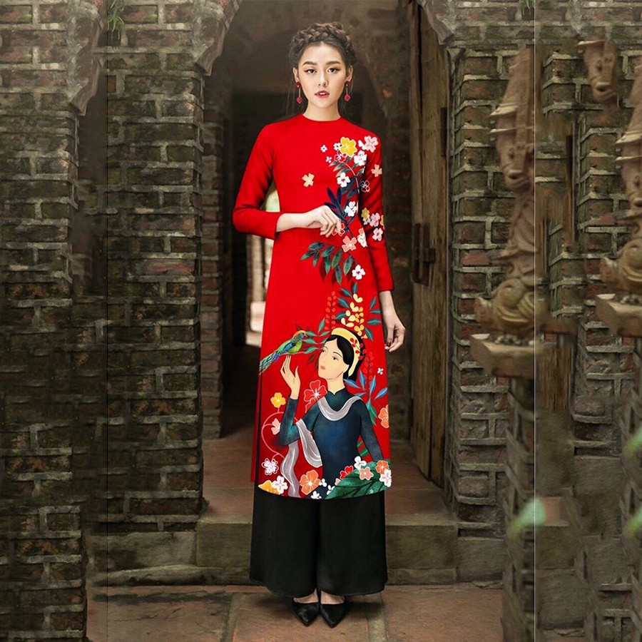 Set áo dài họa tiết cô gái  DV10 full size M/L/XL/XXL