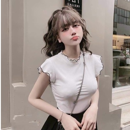 Áo thun nữ tay ngắn viền nổi siêu xinh