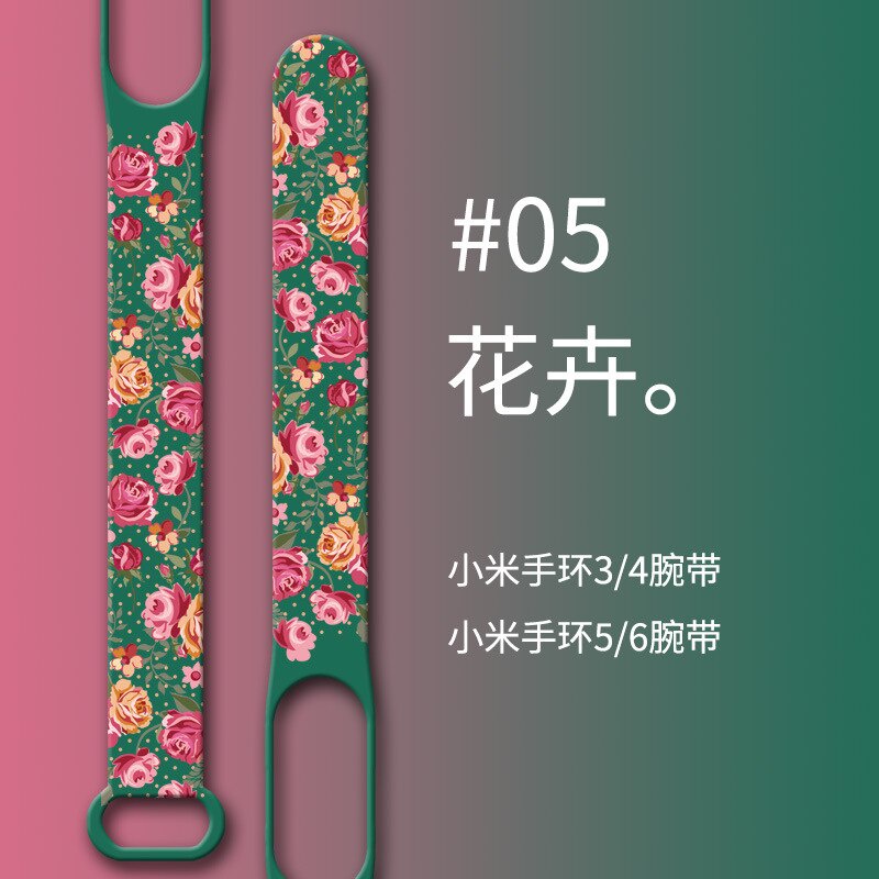 Dây Đeo Tay Bằng Silicone In Hoa Cho Xiaomi Mi Band 7 6 5 Xiaomi Band 6 5 4 3 Miband 4 3 5 6